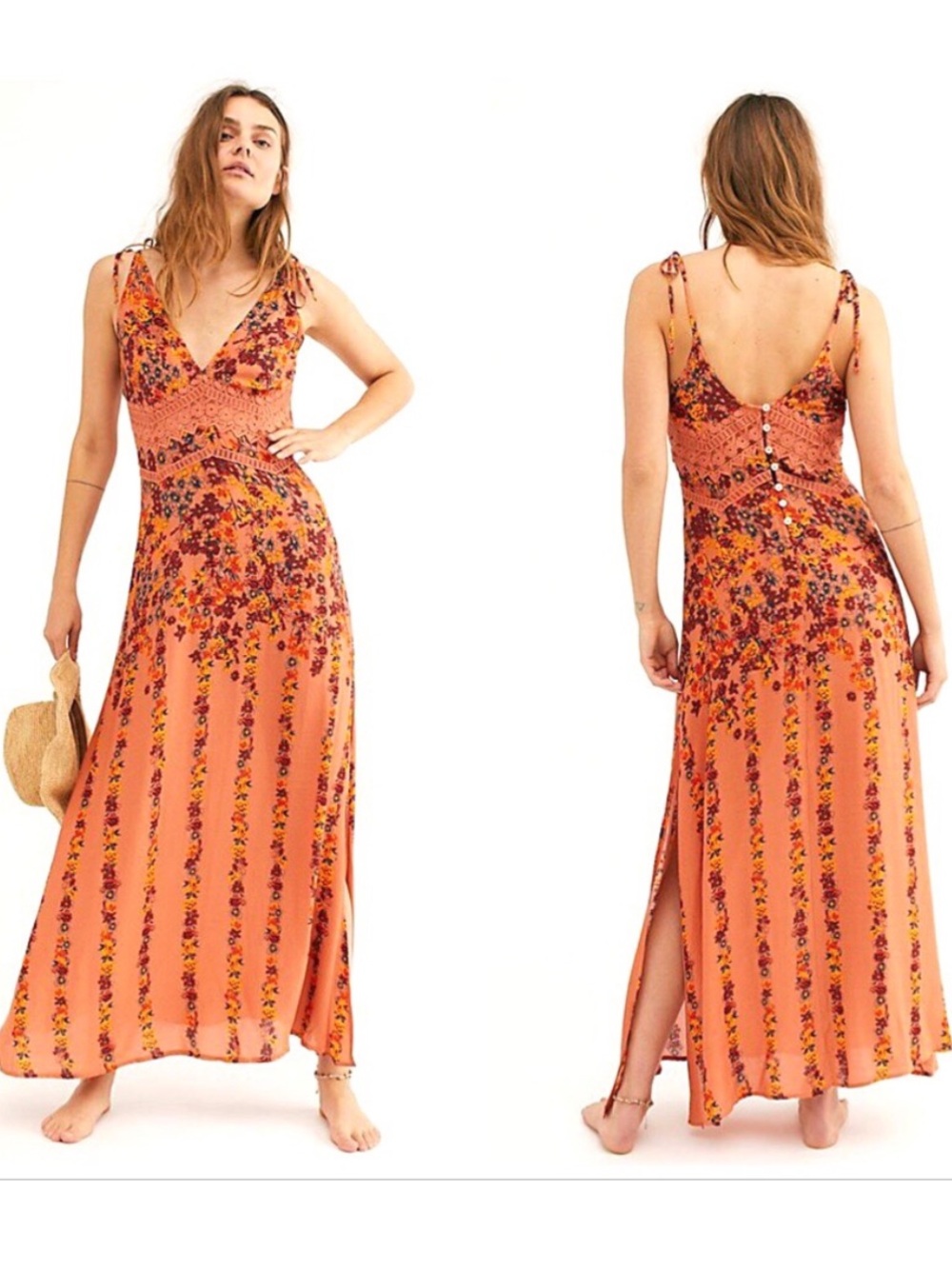Free People Claire Sienna Floral Print Maxi Dress NWT Size XS boho chic 70s